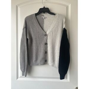 J. Society New York Colorblock Cotton Cardigan Sweater Grey Black Small